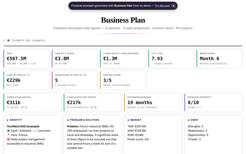 Preview of the document generated by Business Plan with fictional data