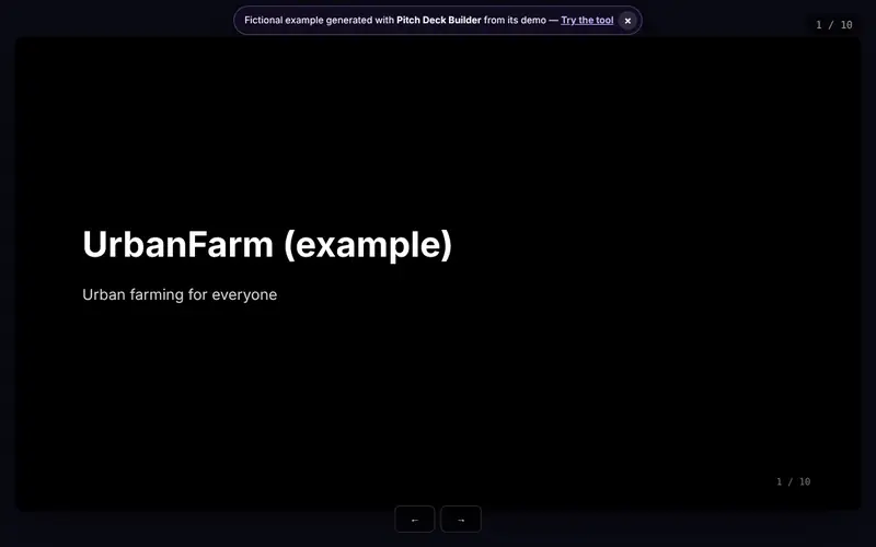 Preview of the document generated by Pitch Deck Builder with fictional data