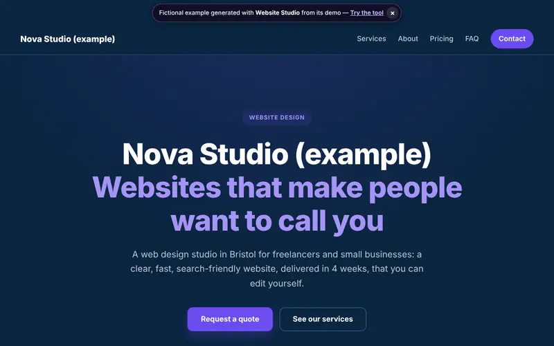 Preview of the document generated by Website Studio with fictional data
