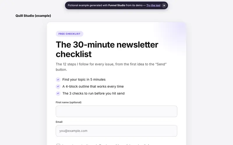 Preview of the document generated by Funnel Studio with fictional data