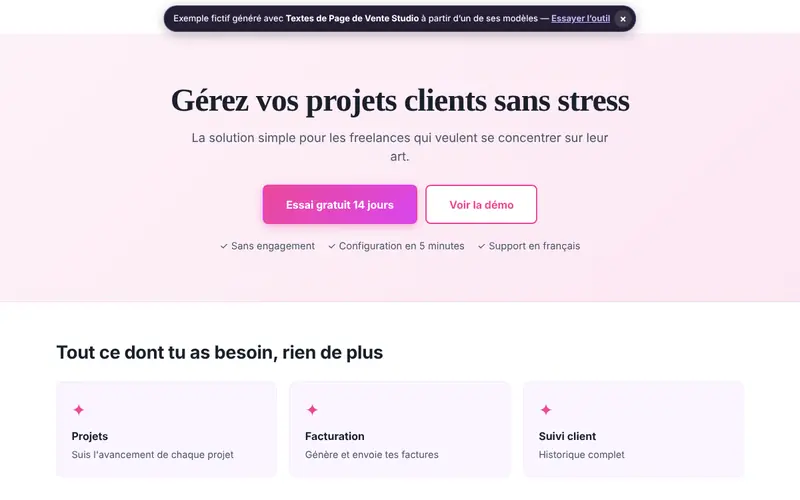 Aperçu du document généré par Textes de Page de Vente Studio avec des données fictives