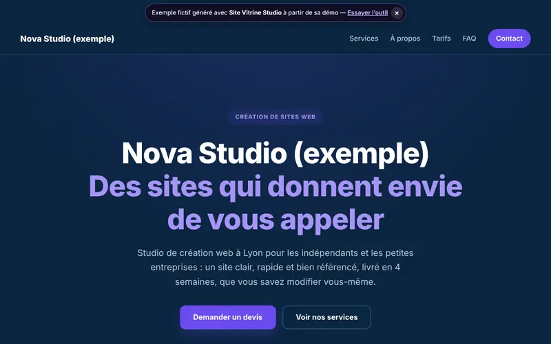 Aperçu du document généré par Site Vitrine Studio avec des données fictives