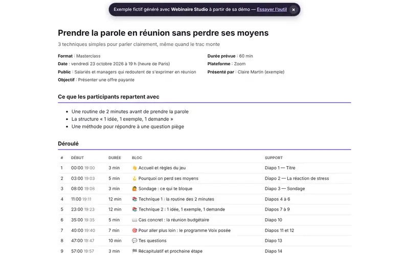 Aperçu du document généré par Webinaire Studio avec des données fictives